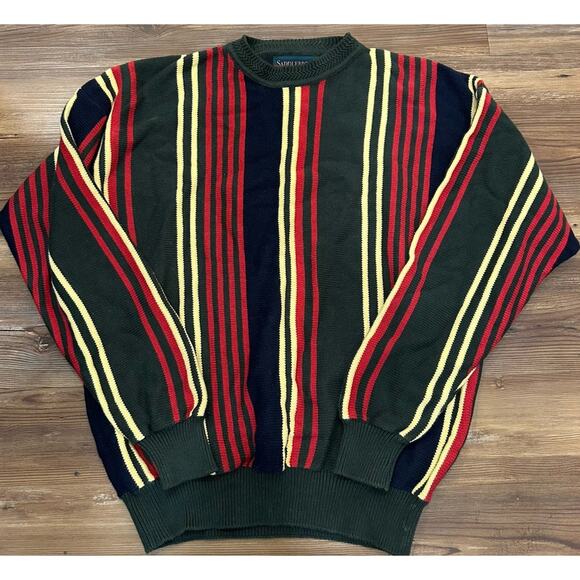 Vtg Saddlebread Stripes Pullover Crewneck Sweater Mens Sz Large 80's Grandpacore - Picture 2 of 11